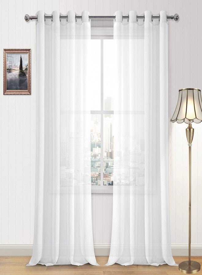 DWCN White Sheer Curtains for Living Room Bedroom - Faux Linen Look Voile Drapes Grommet Top Window Curtain Panel 52 x 120 Inches Long, Set of 2 Panels - Image 1